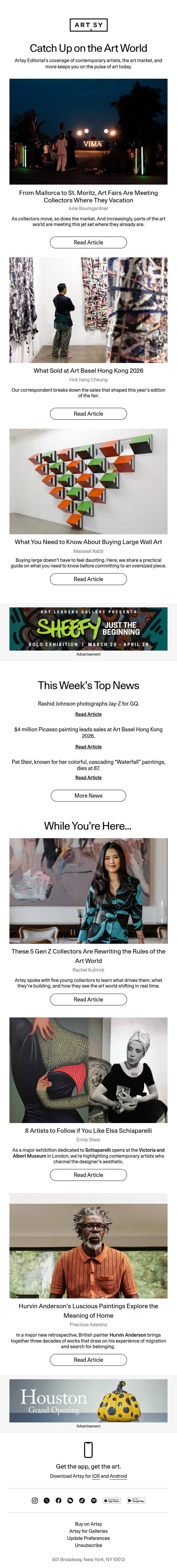 From Mallorca to St. Moritz, Art Fairs Are Meeting Collectors Where They Vacation email from Artsy screenshot