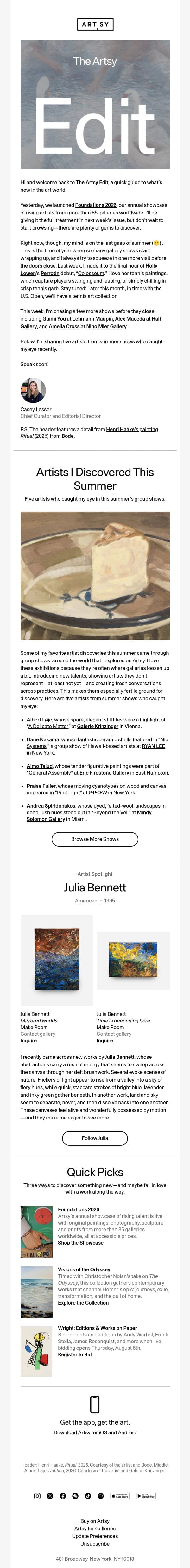 The Artsy Edit | 5 artists I discovered from summer shows email from Artsy screenshot