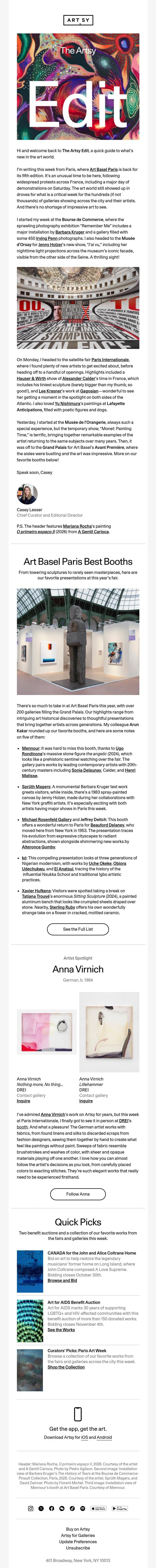 The Artsy Edit | The best booths at Art Basel Paris email from Artsy screenshot