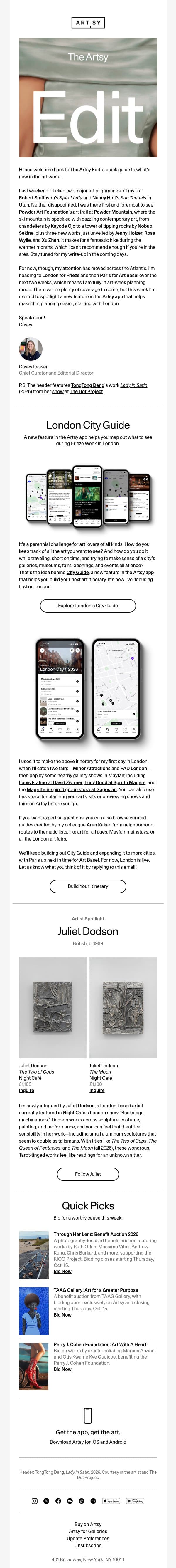 The Artsy Edit | Prep for London art week with our new feature City Guide email from Artsy screenshot