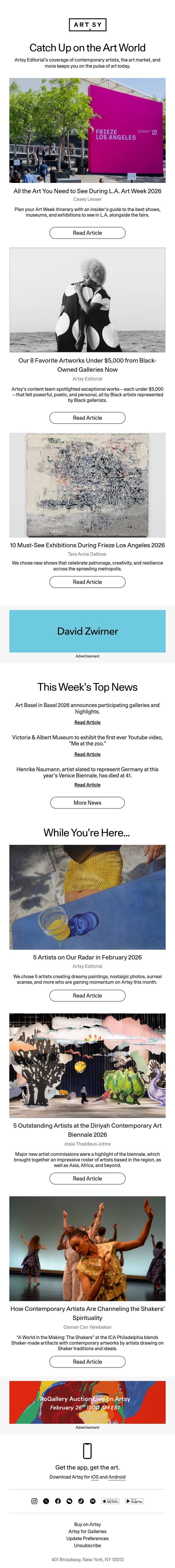 All the Art You Need to See During L.A. Art Week 2026 email from Artsy screenshot