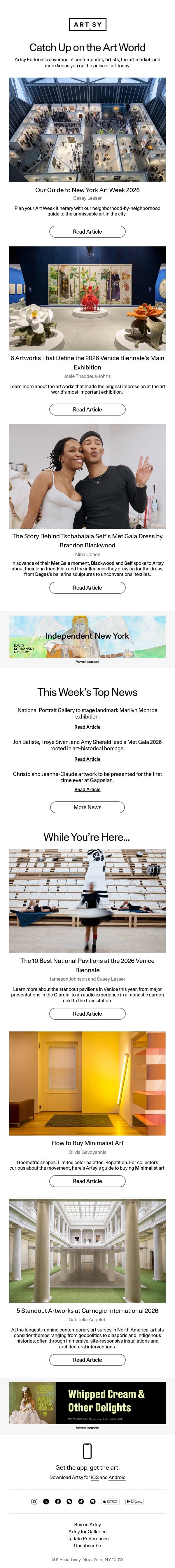 Our Guide to New York Art Week 2026 email from Artsy screenshot