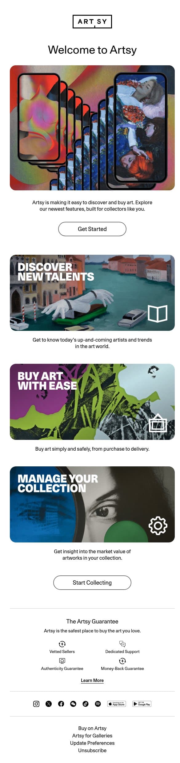 Welcome to Artsy email from Artsy screenshot