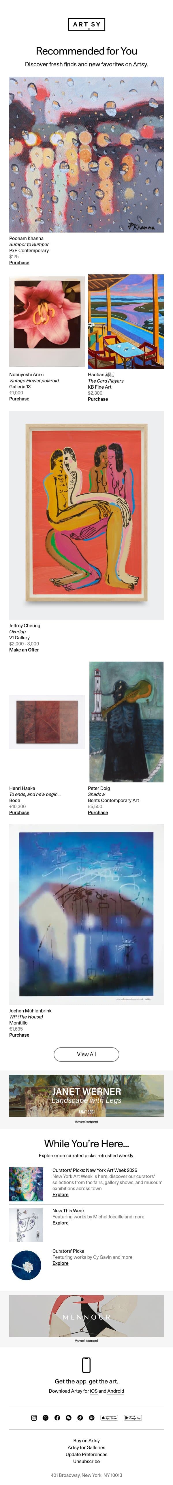 New works for Adam by Poonam Khanna and more email from Artsy screenshot