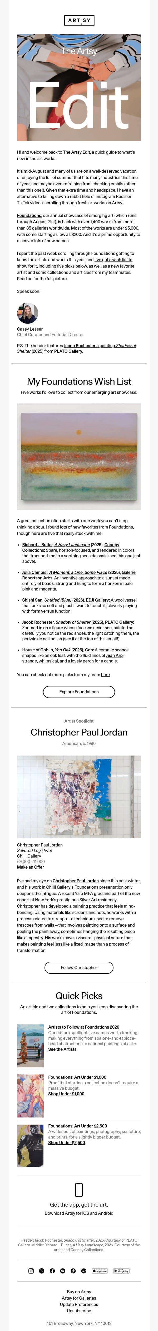 The Artsy Edit | 5 artworks I’d collect from Foundations email from Artsy screenshot