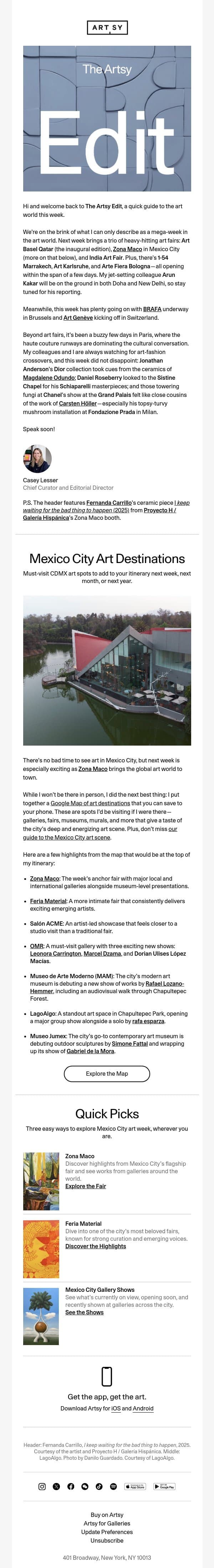 The Artsy Edit | Need Mexico City art recs? email from Artsy screenshot