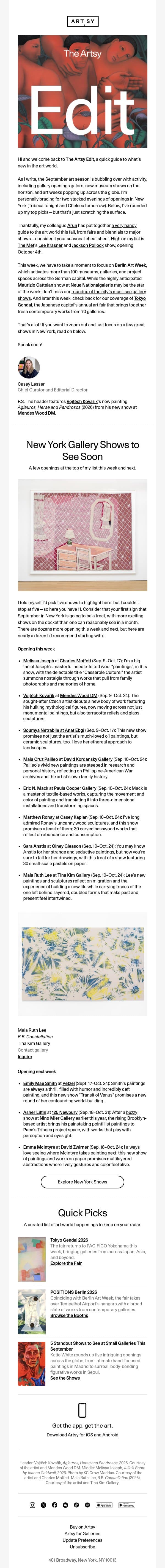 The Artsy Edit | 11 New York gallery shows I can’t wait to see email from Artsy screenshot