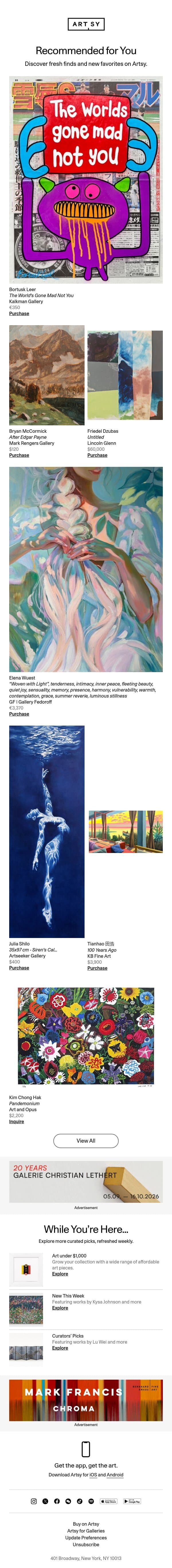 New works for Adam by Bortusk Leer and more email from Artsy screenshot