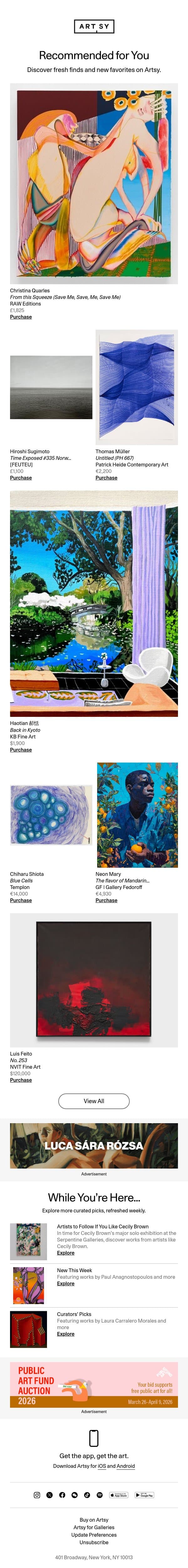 New works for Adam by Christina Quarles and more email from Artsy screenshot