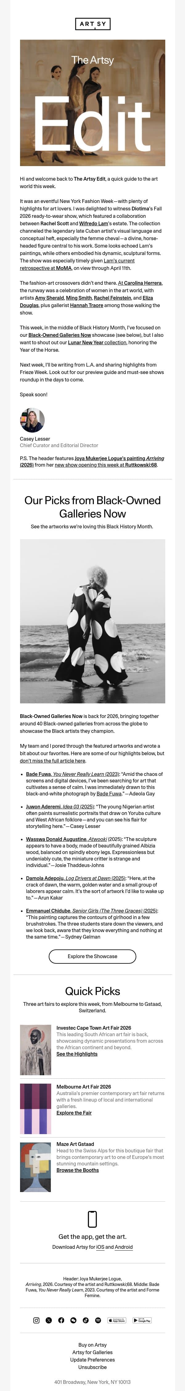 The Artsy Edit | Our favorites from Black-Owned Galleries and Lunar New Year picks email from Artsy screenshot