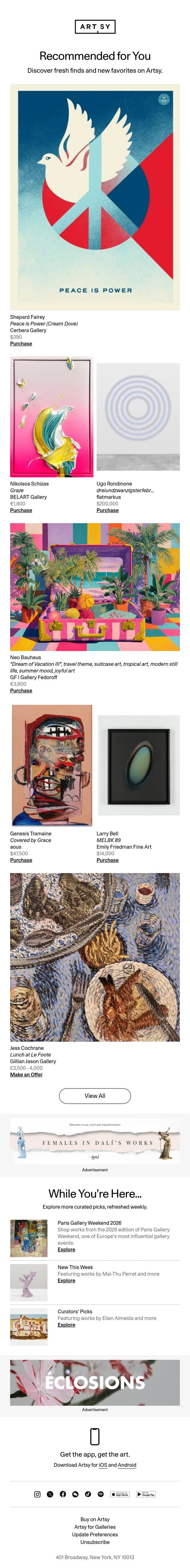 New works for Adam by Shepard Fairey and more email from Artsy screenshot