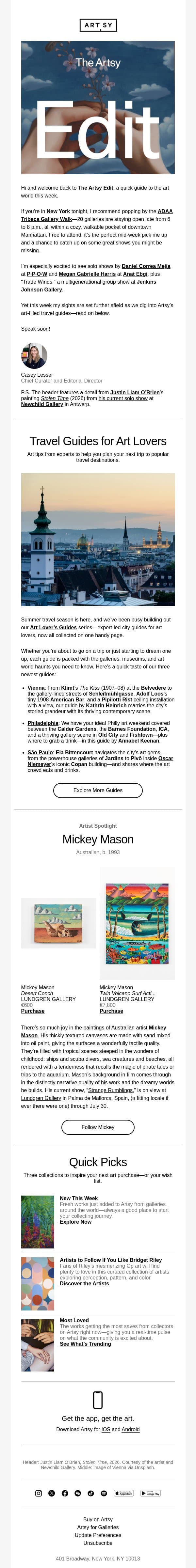 The Artsy Edit | Our travel guides for art lovers are live! email from Artsy screenshot