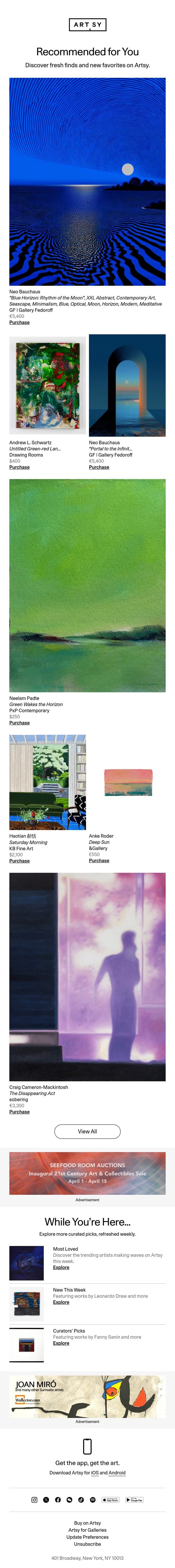 New works for Adam by Neo Bauchaus and more email from Artsy screenshot