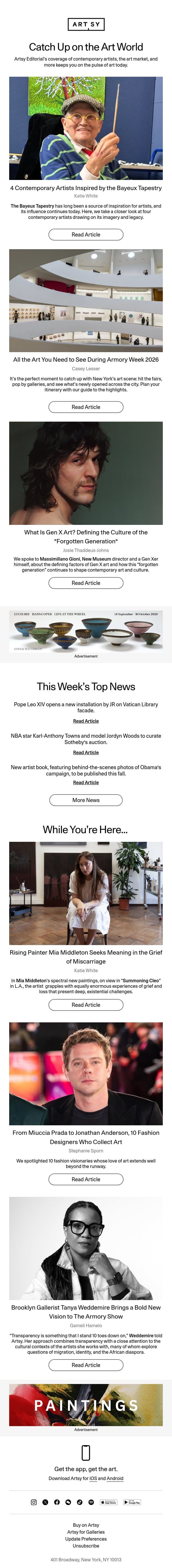 4 Contemporary Artists Inspired by the Bayeux Tapestry email from Artsy screenshot