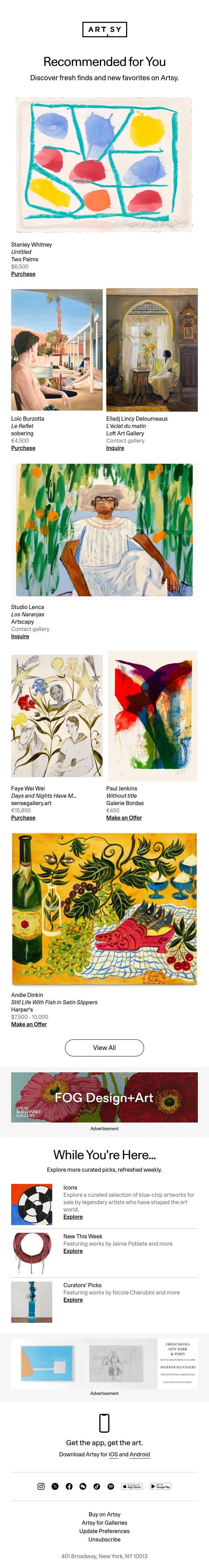 New works for Adam by Stanley Whitney and more email from Artsy screenshot