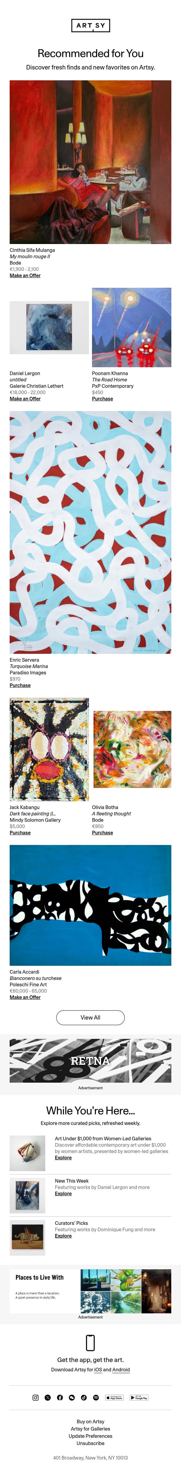 New works for Adam by Cinthia Sifa Mulanga and more email from Artsy screenshot