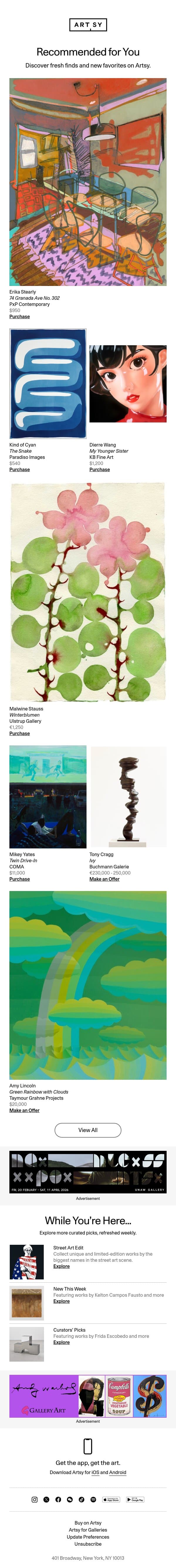 New works for Adam by Erika Stearly and more email from Artsy screenshot