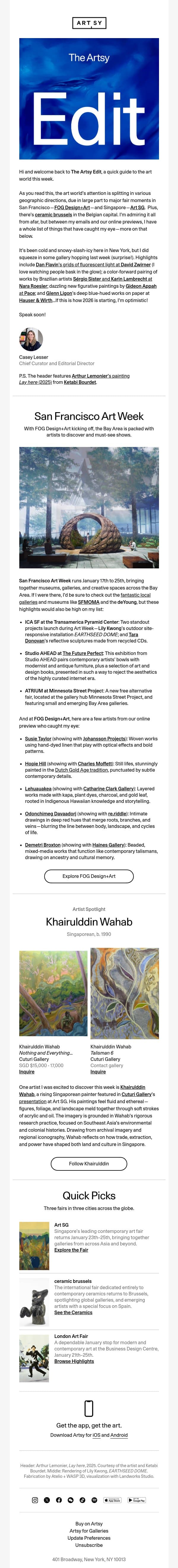 The Artsy Edit | Artists to discover from San Francisco to Singapore email from Artsy screenshot