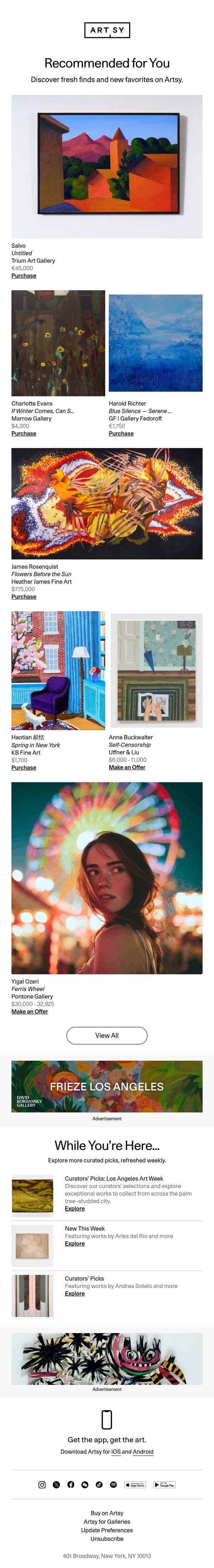 New works for Adam by Salvo and more email from Artsy screenshot