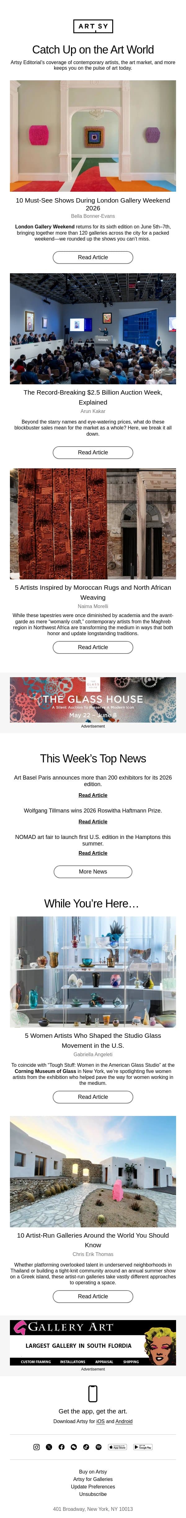 10 Must-See Shows During London Gallery Weekend 2026 email from Artsy screenshot