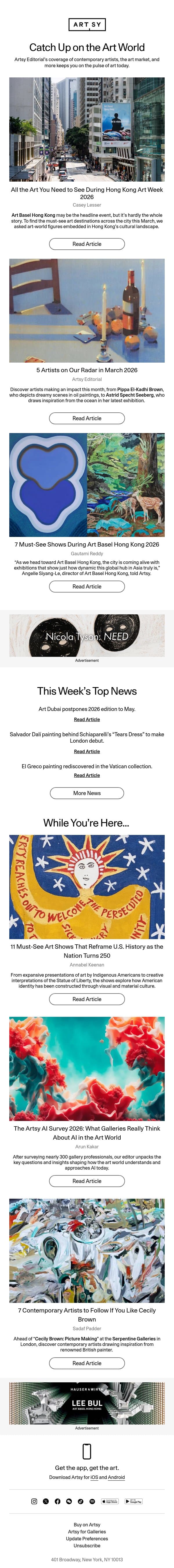 All the Art You Need to See During Hong Kong Art Week 2026 email from Artsy screenshot