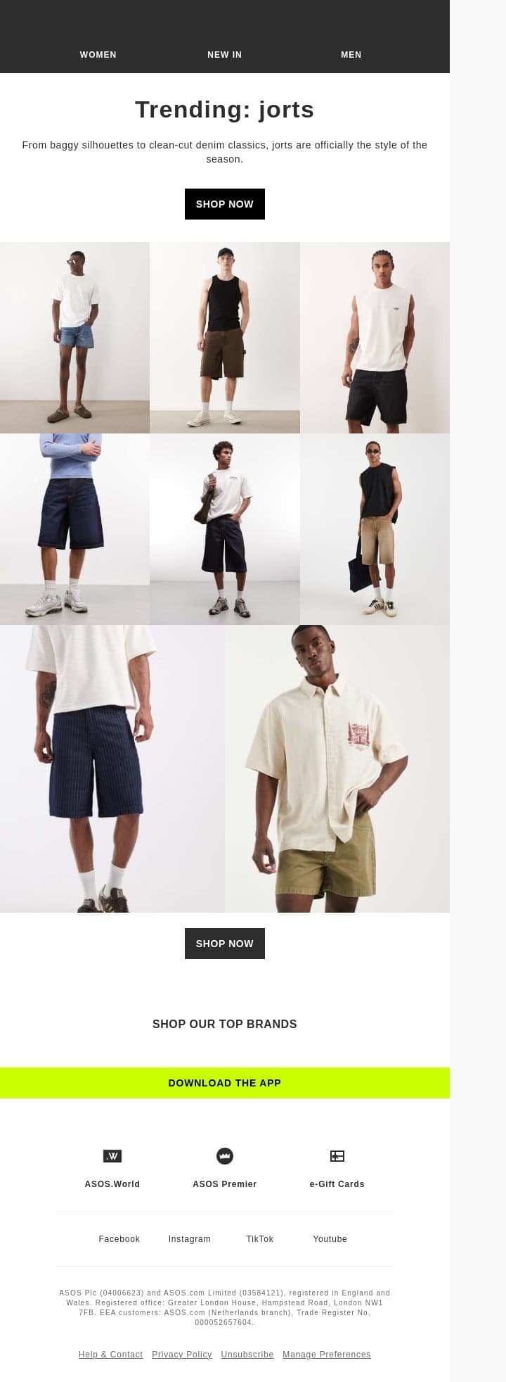 Jorts are having a moment email from ASOS screenshot