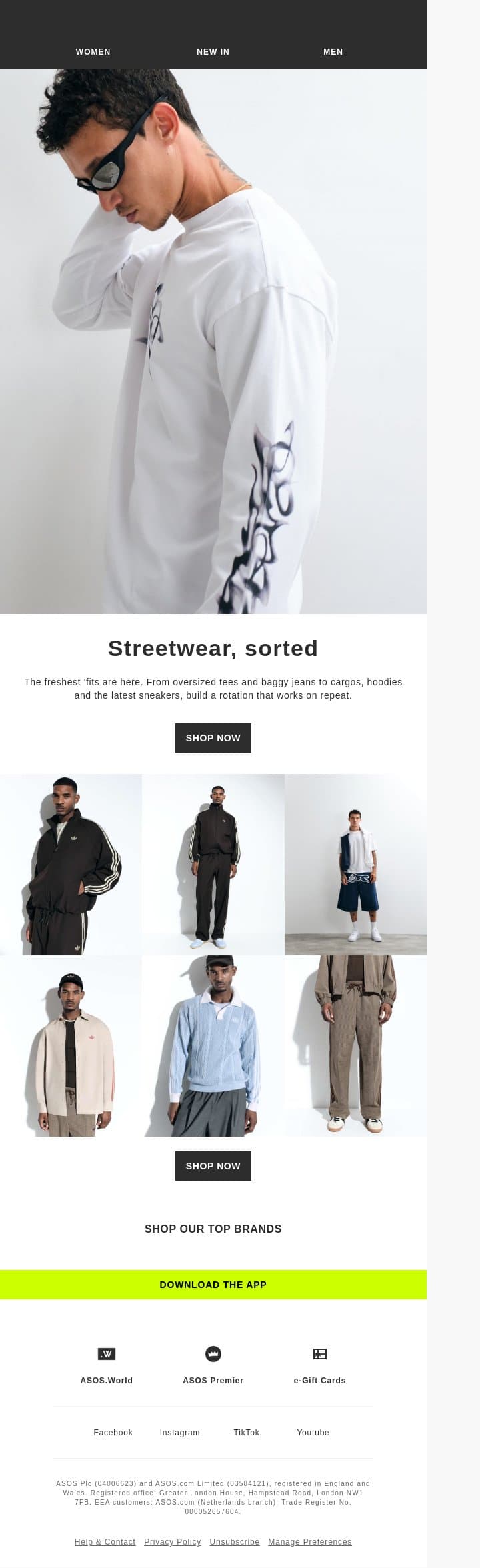 Streetwear drop, incoming email from ASOS screenshot