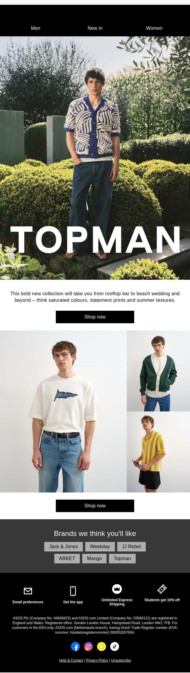 New-season Topman email from ASOS screenshot