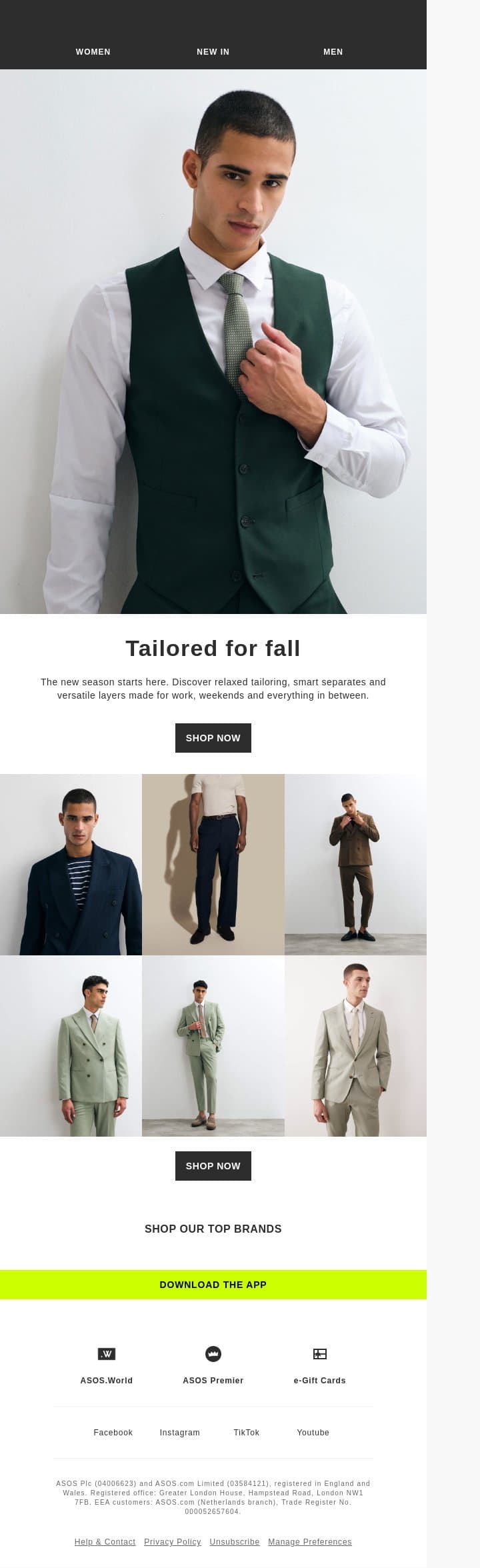 Tailored for fall email from ASOS screenshot