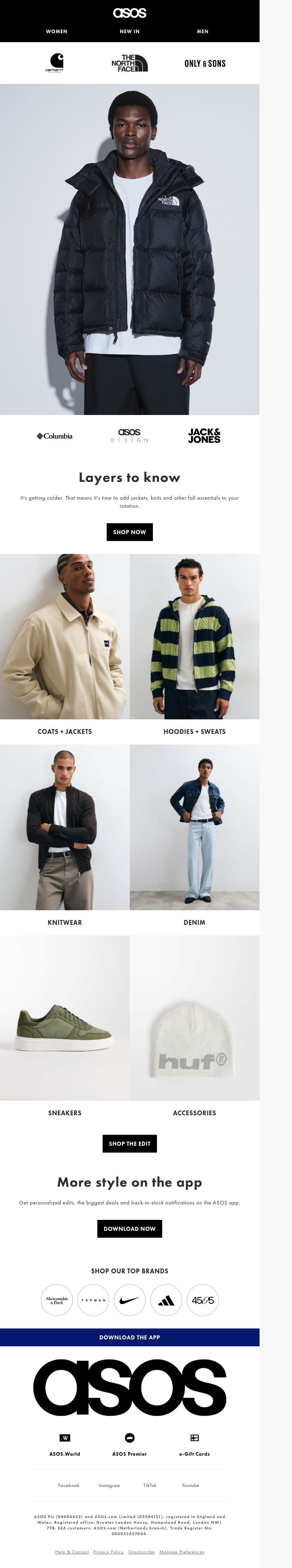 It's time to layer up email from ASOS screenshot