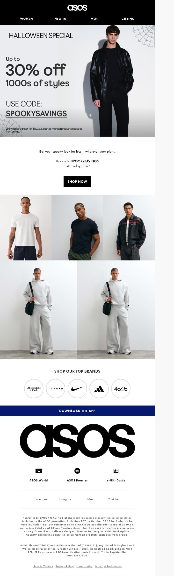 No tricks, just up to 30% off email from ASOS screenshot