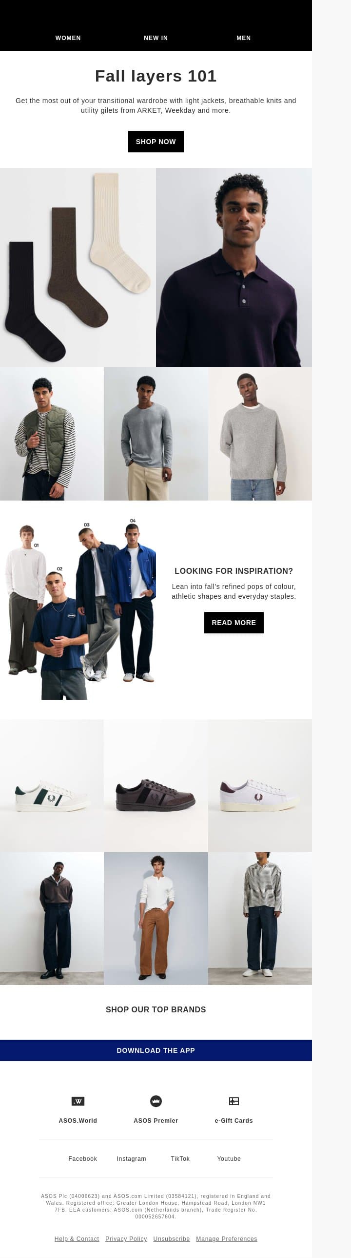 Your fall layer guide email from ASOS screenshot