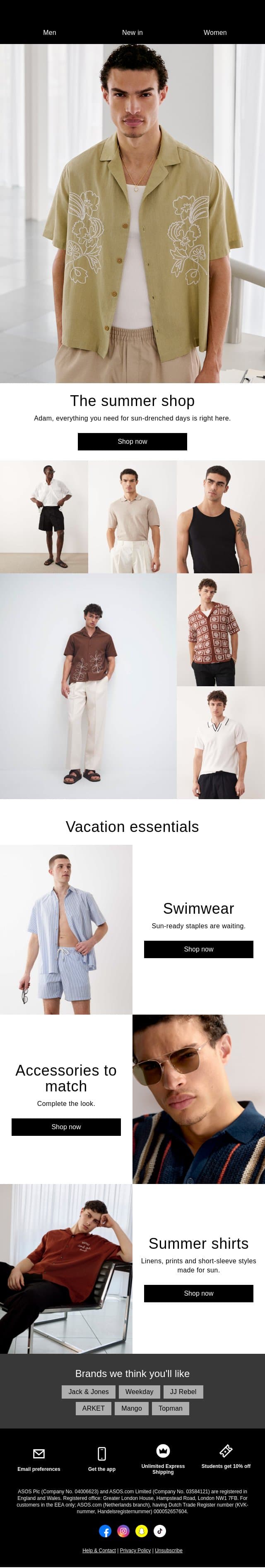 Vacation mode: activated email from ASOS screenshot