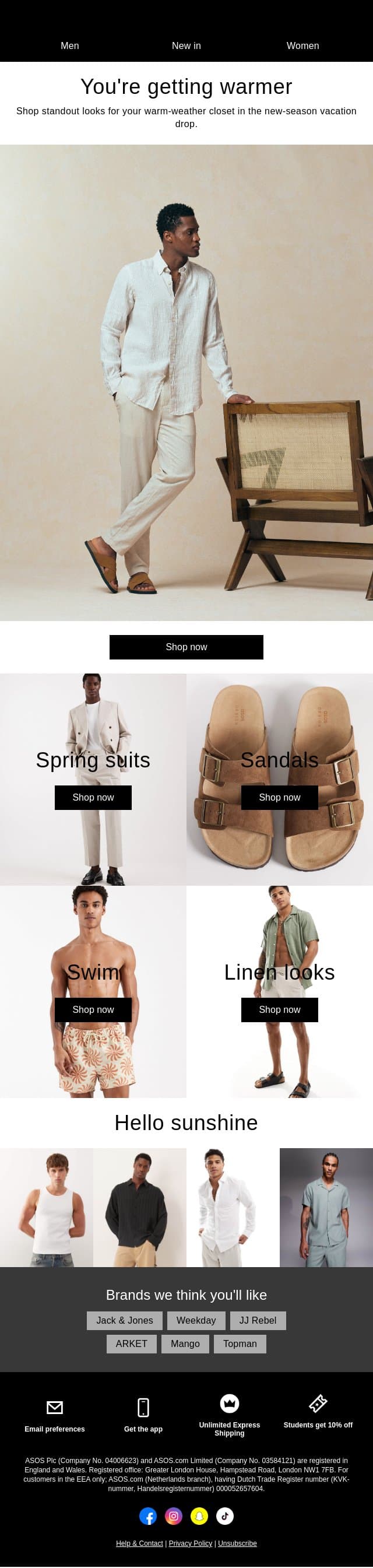Made for warmer weather email from ASOS screenshot