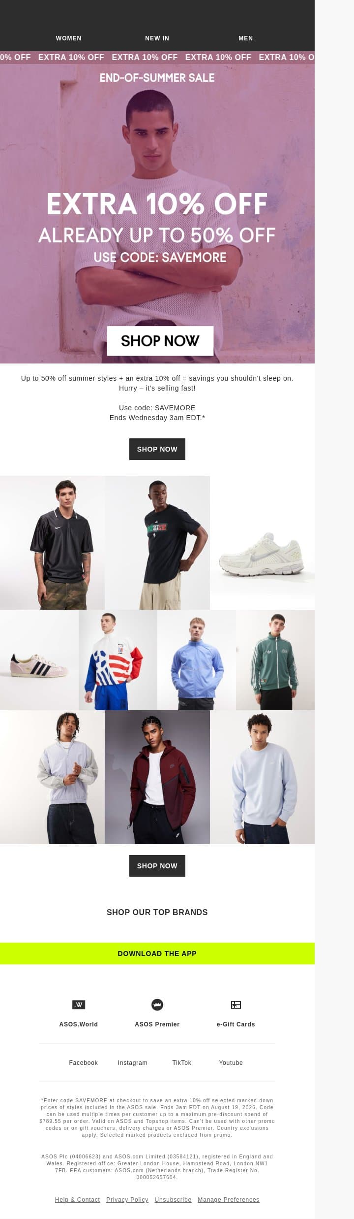 Sale on sale: Extra 10% off email from ASOS screenshot
