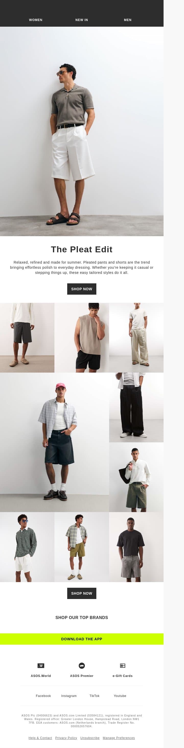 The Pleat Edit email from ASOS screenshot