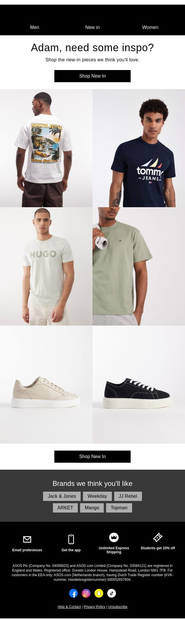 Adam, need some inspo? email from ASOS screenshot