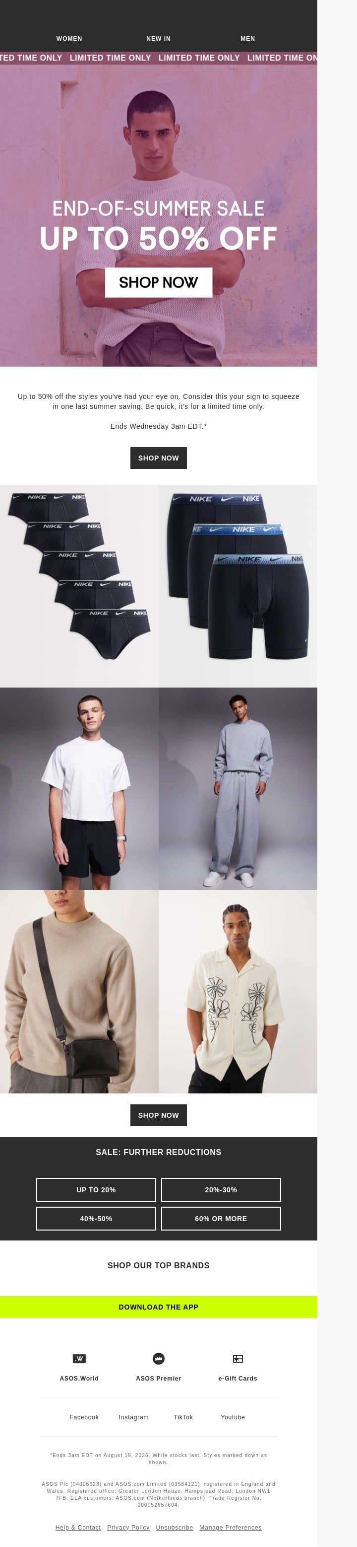 Major deal alert 🚨 Up to 50% off email from ASOS screenshot