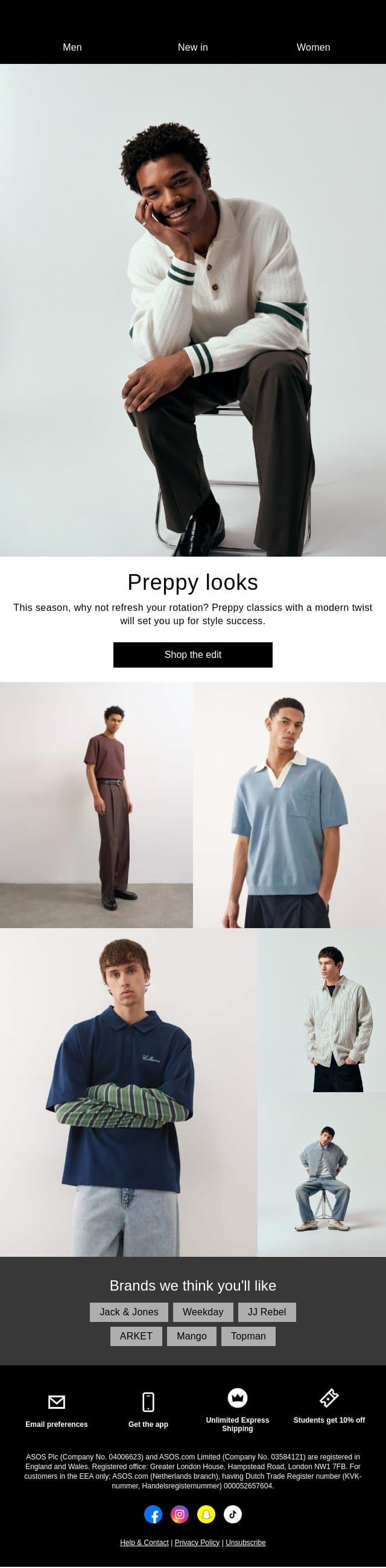 Style story: preppy email from ASOS screenshot