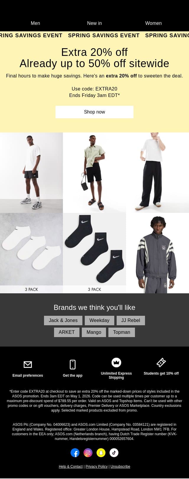 Final hours: up to 50% off sitewide email from ASOS screenshot