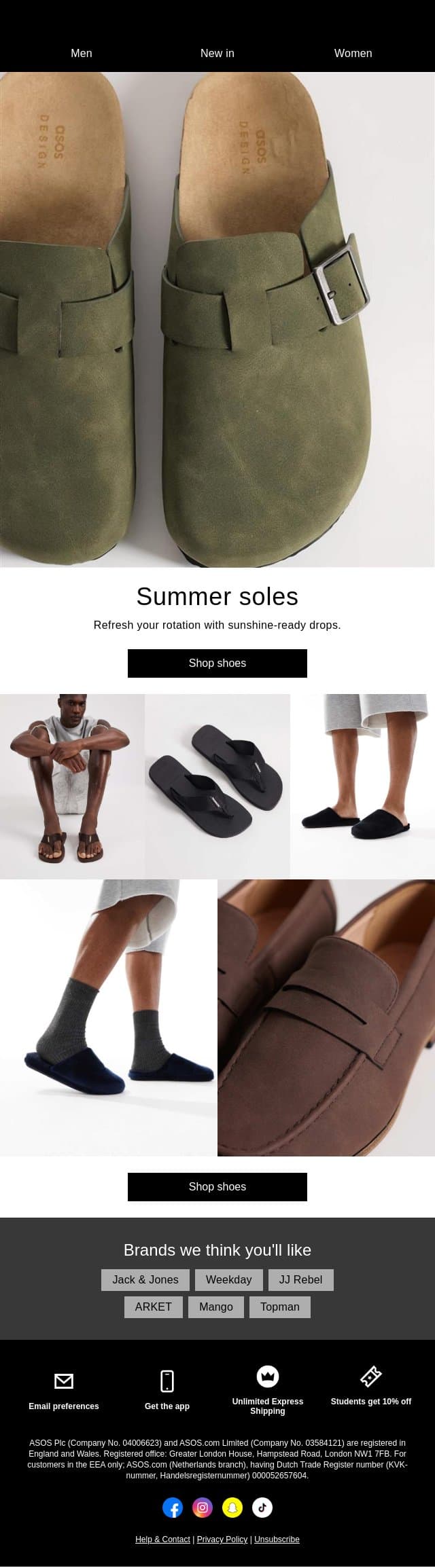 Your summer shoe lineup email from ASOS screenshot