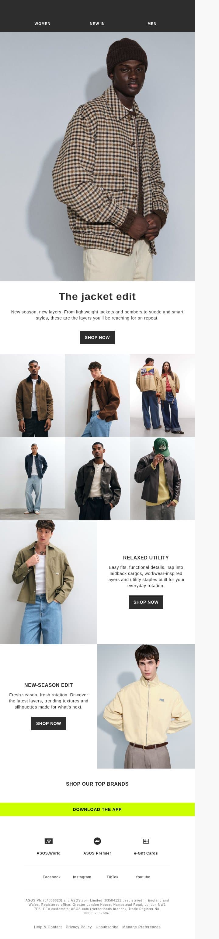 The jackets you need now email from ASOS screenshot
