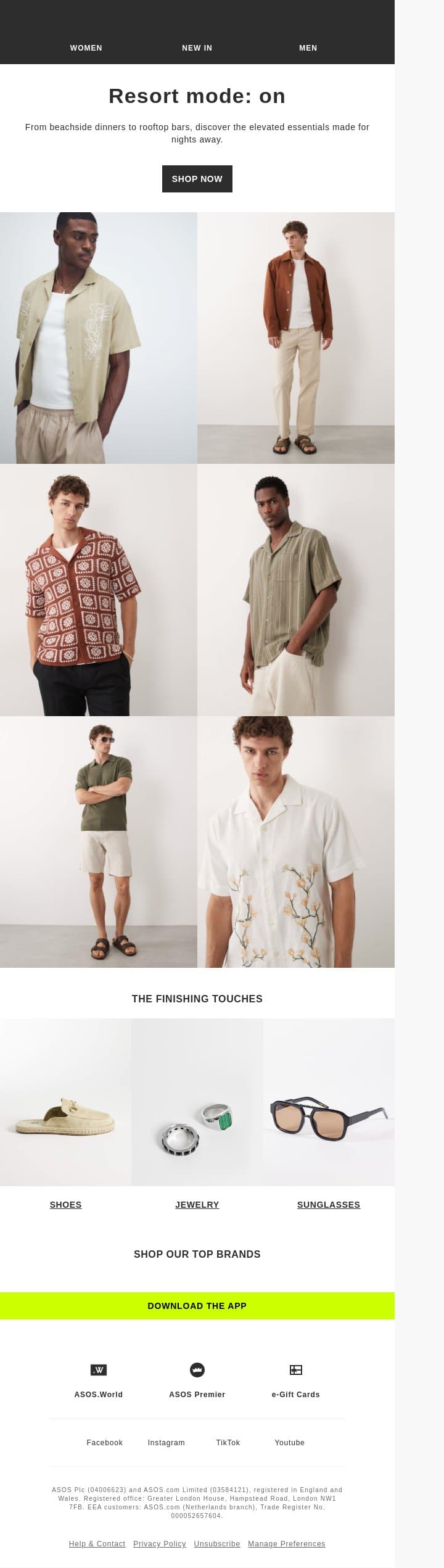 What to pack for vacation nights email from ASOS screenshot
