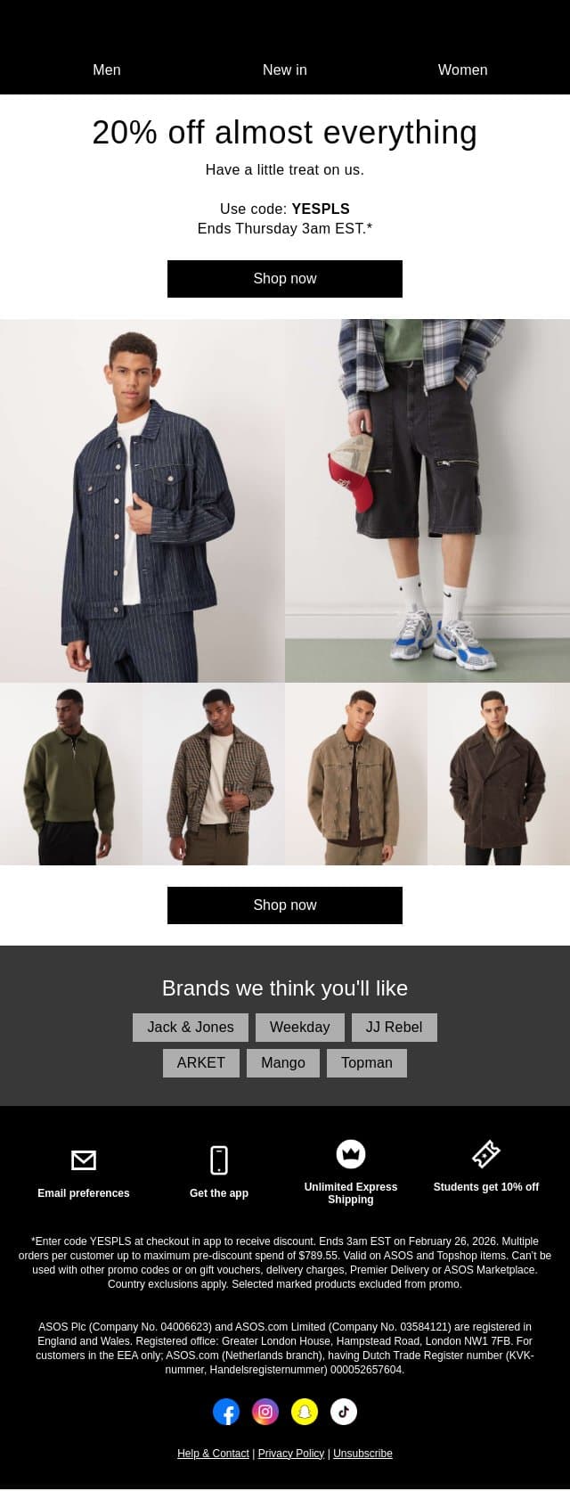 20% off almost everything email from ASOS screenshot