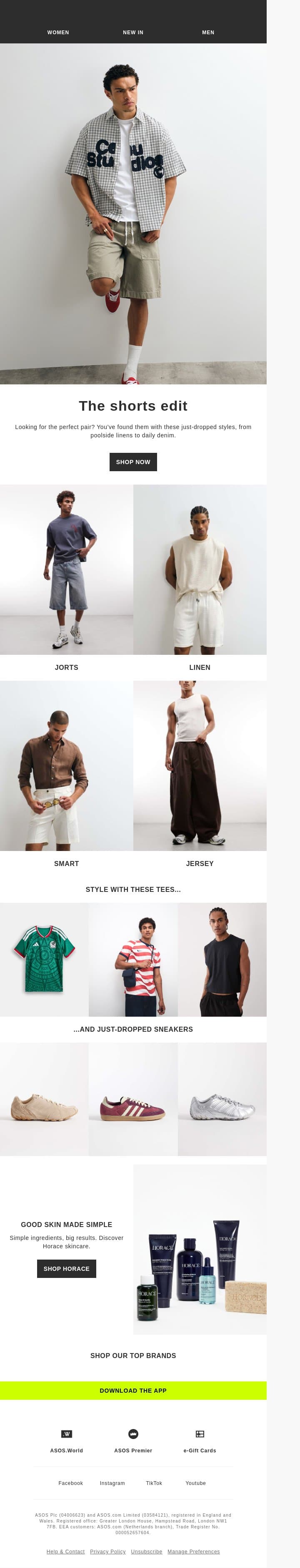How to style summer shorts email from ASOS screenshot