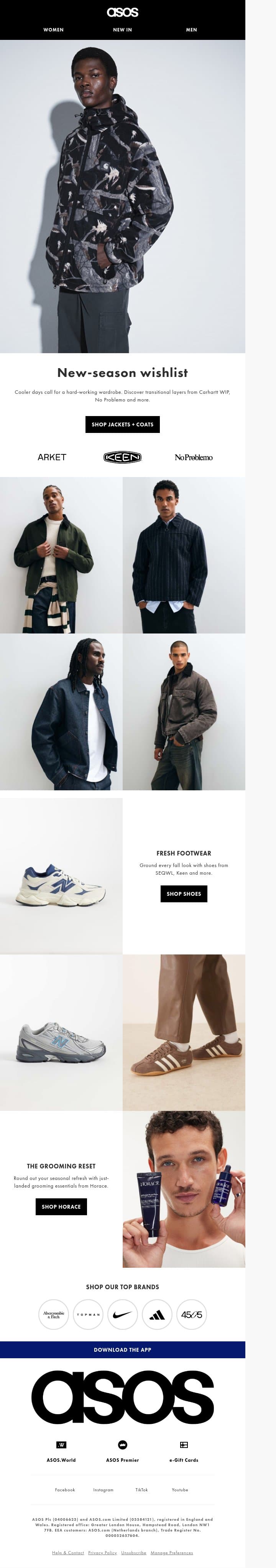 Your new-season wishlist email from ASOS screenshot