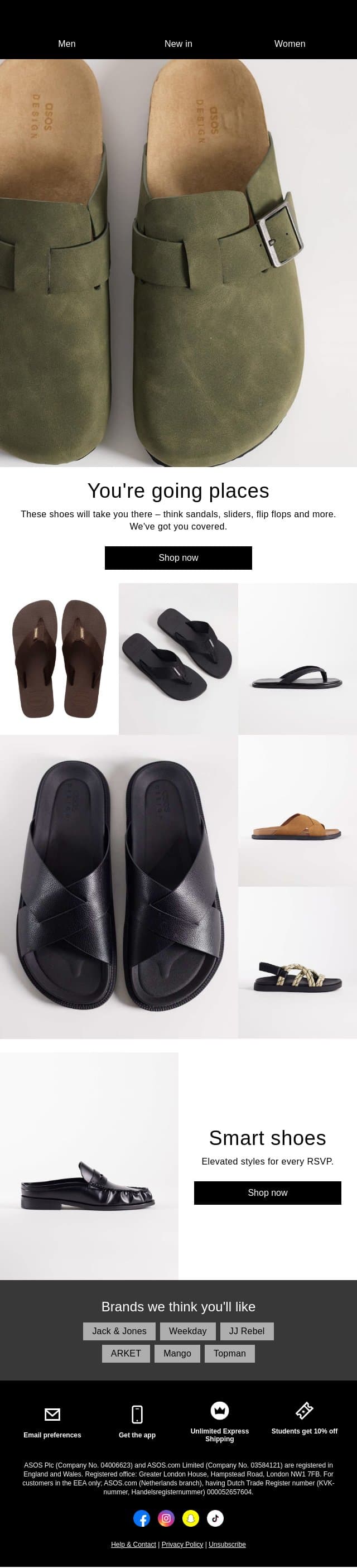 Your spring shoe lineup email from ASOS screenshot