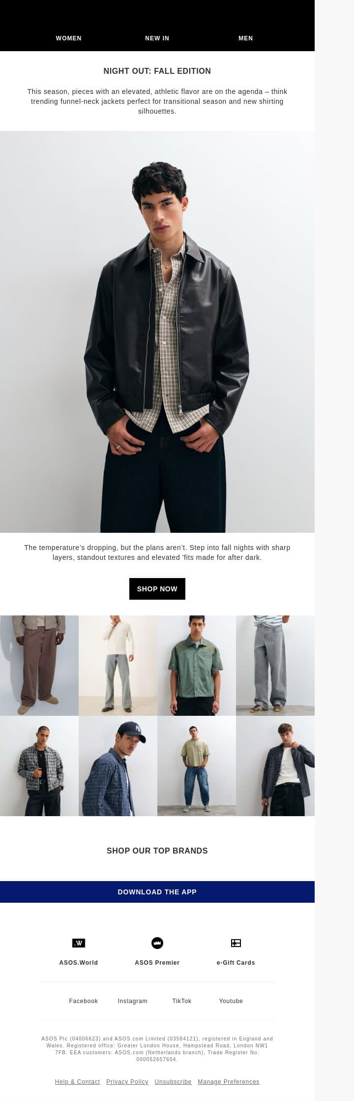Night-out looks made for fall plans email from ASOS screenshot