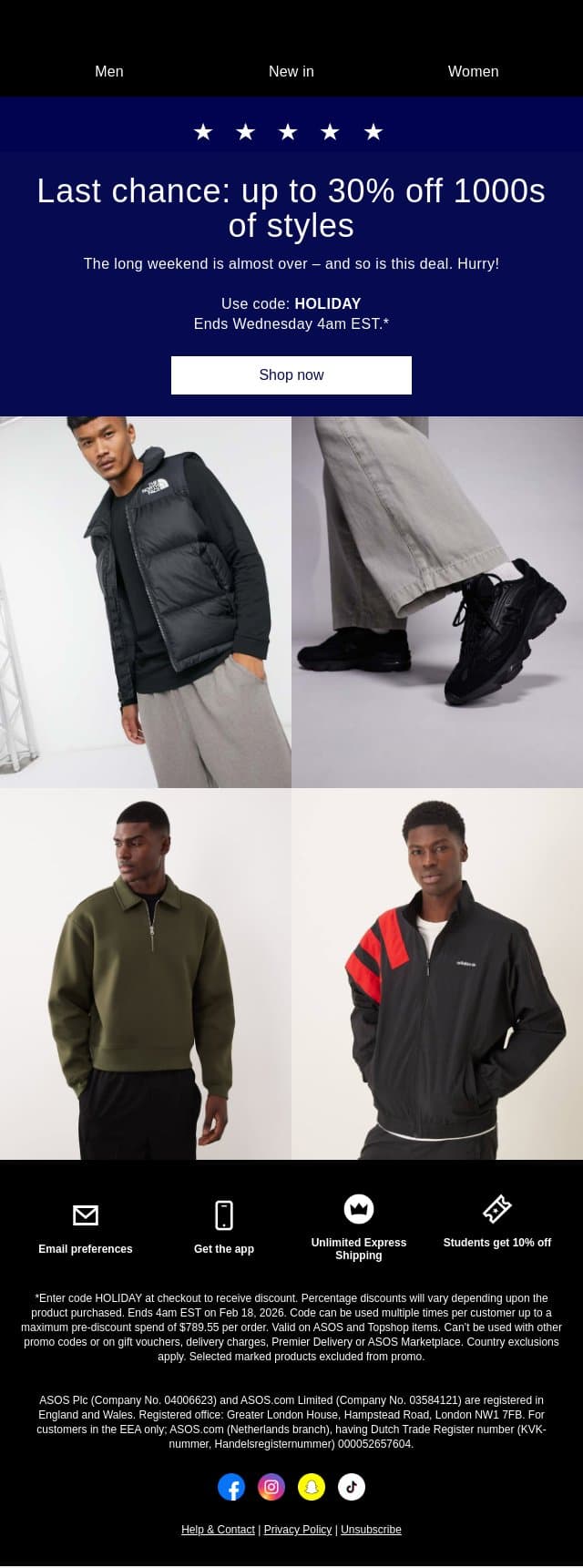 Ends soon: up to 30% off 1000s of styles email from ASOS screenshot