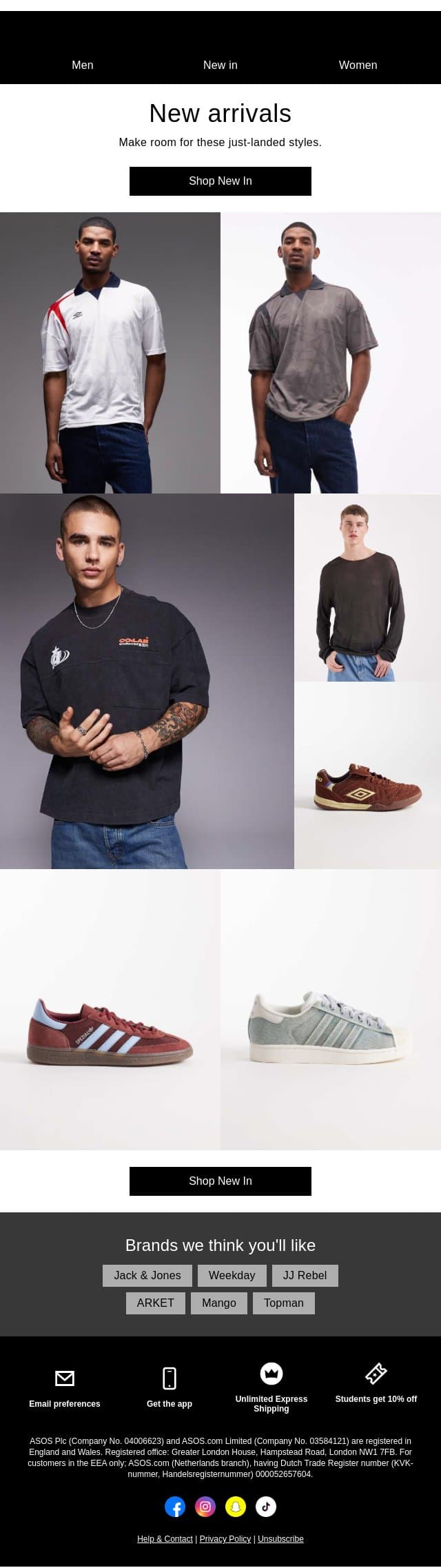New arrivals email from ASOS screenshot